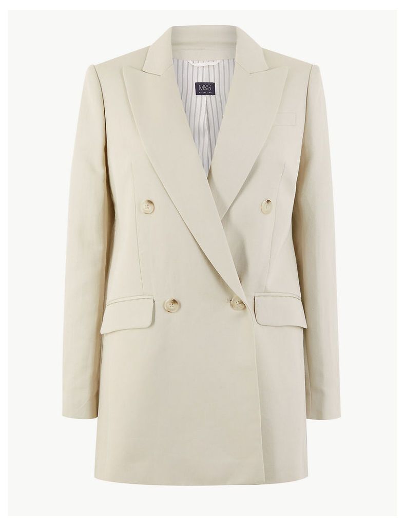 M&S Collection Linen Rich Double Breasted Longline Blazer
