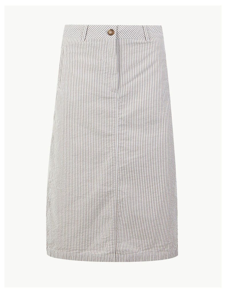 M&S Collection Pure Cotton Striped A-Line Midi Skirt