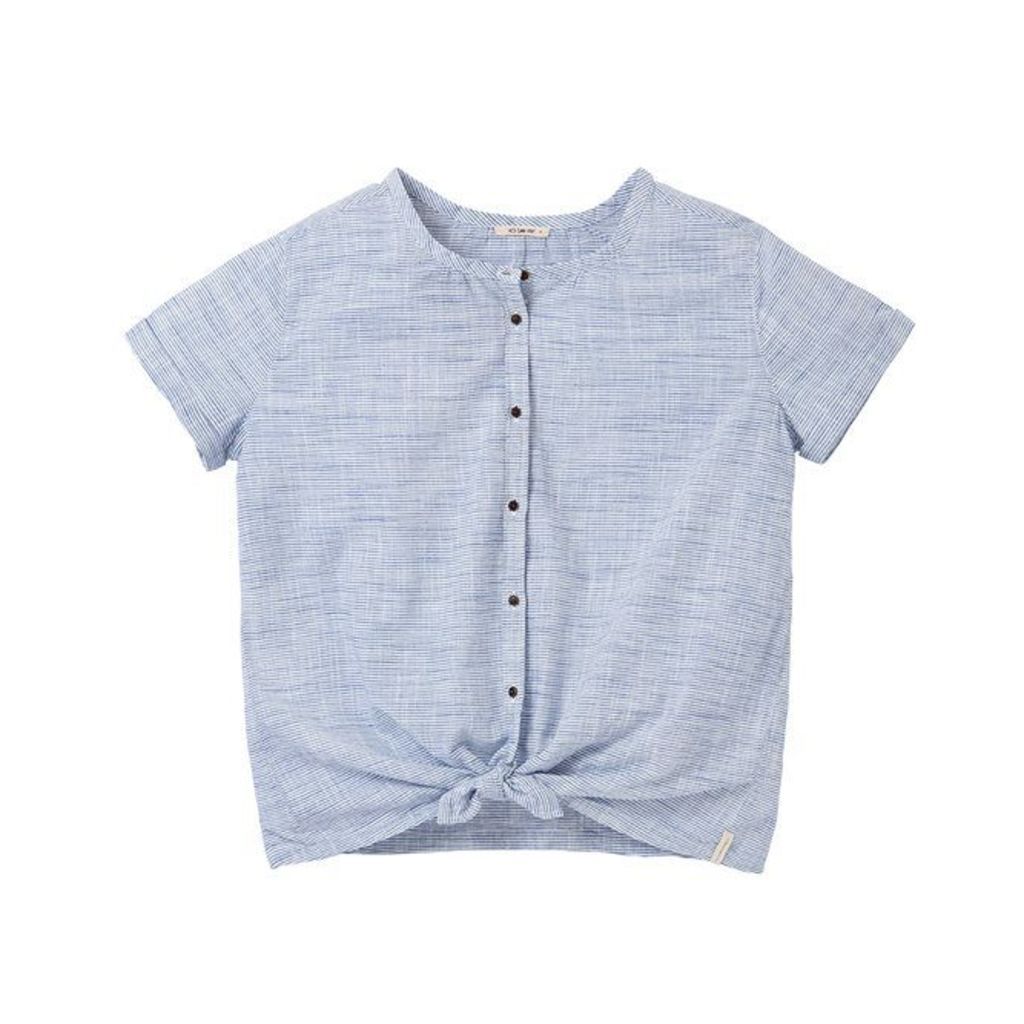 Short-Sleeved Buttoned Shirt with Bow