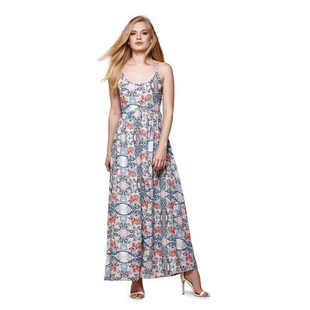 Floral Print Maxi Dress With Shoestring Straps