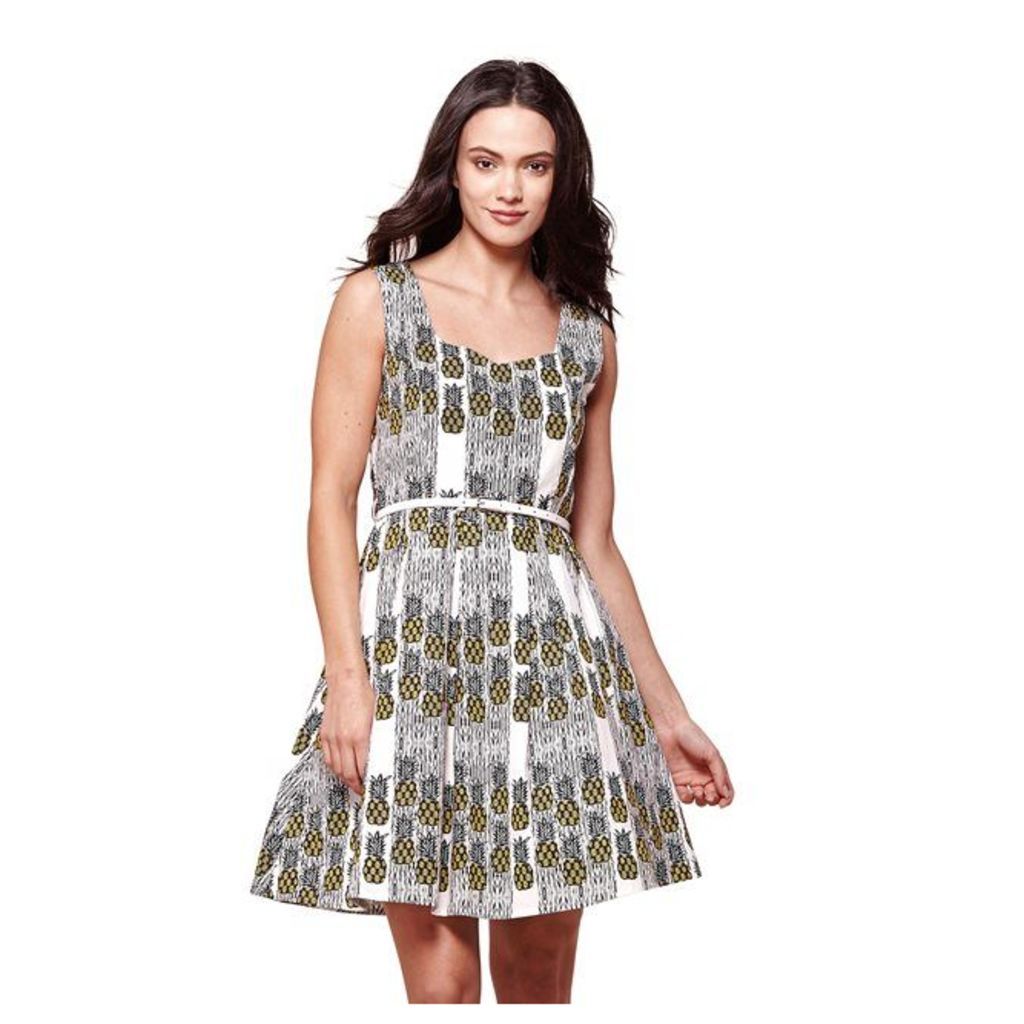 Pineapple Printed Sleeveless Dress with Open Back
