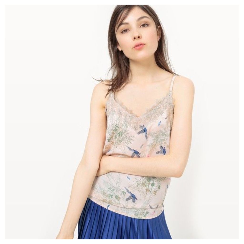 Printed Camisole with Lace Detail