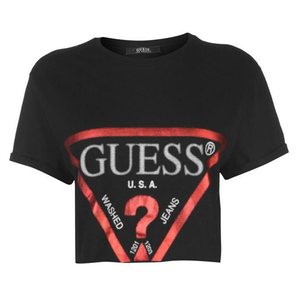 Guess XL Logo Crop T Shirt - Black/Foil