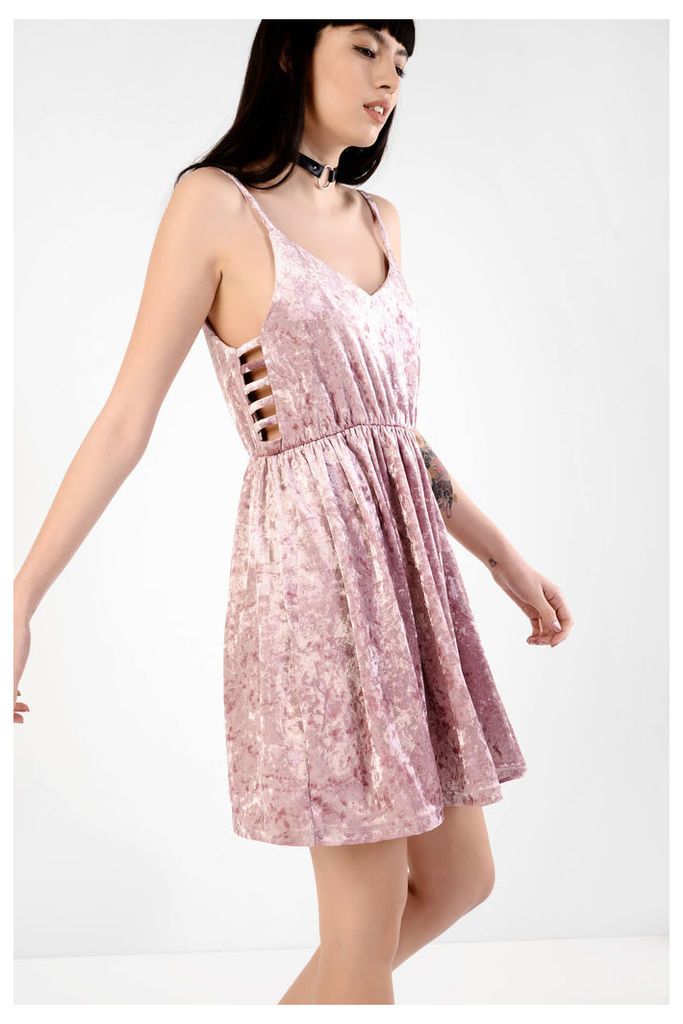 Pink Velvet Cami Dress With Cutout Detail