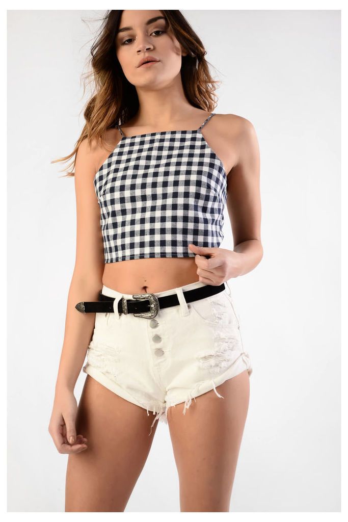 Navy Gingham Tie Back Camisole Top