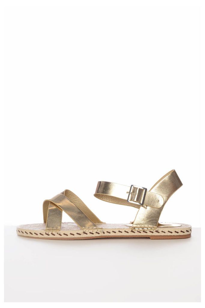 Gold Cross Over Strap Flat Sandals