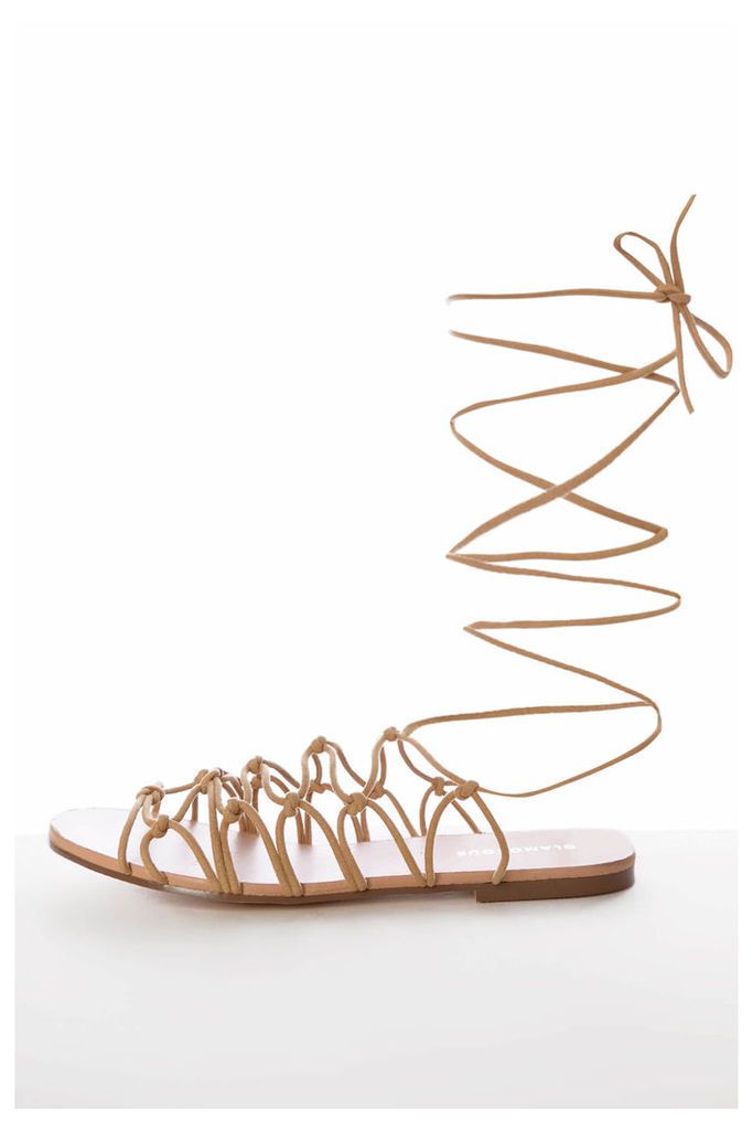Tan Lace Up Gladiator Flat Sandals