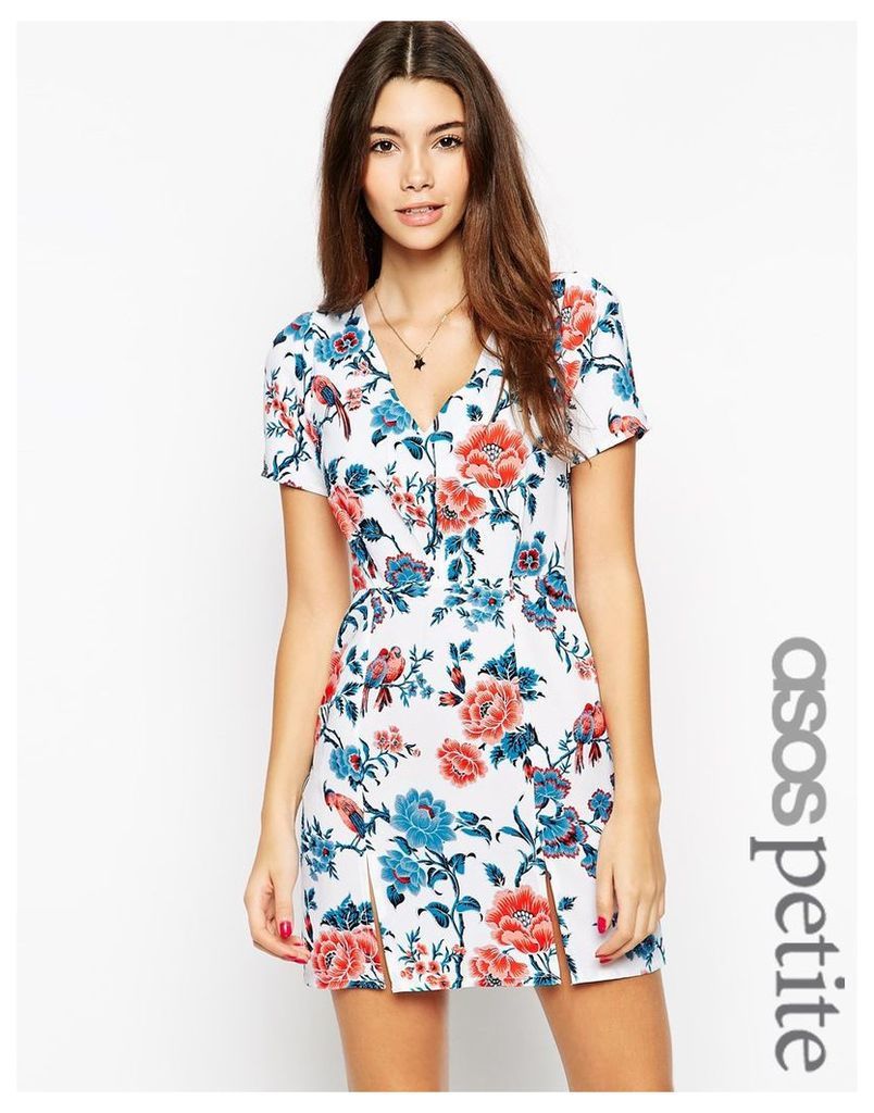 ASOS PETITE EXCLUSIVE Tea Dress in Floral Print with Split detail - Multi