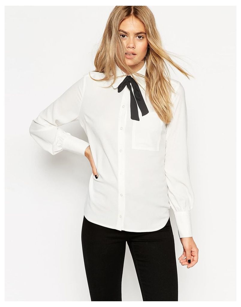 ASOS Contrast Bow 70s Blouse - White