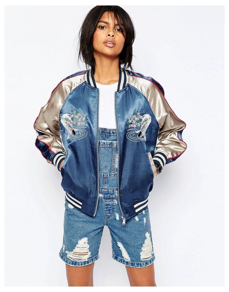 ASOS Premium Embroidered Bomber Jacket with Tipped Rib - Multi
