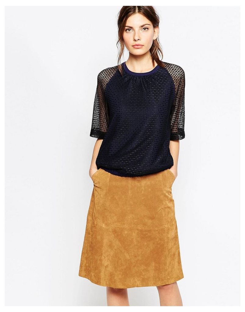 See By Chloe Jersey And Lace Mix Top - Blue