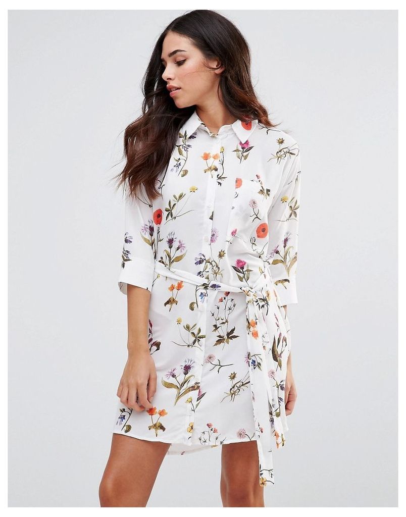 Oh My Love Tie Waist Shirt Dress - Summer botanical