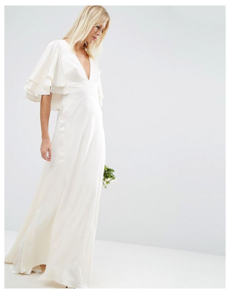 ASOS BRIDAL Flutter Sleeve Panelled Maxi Dress - White