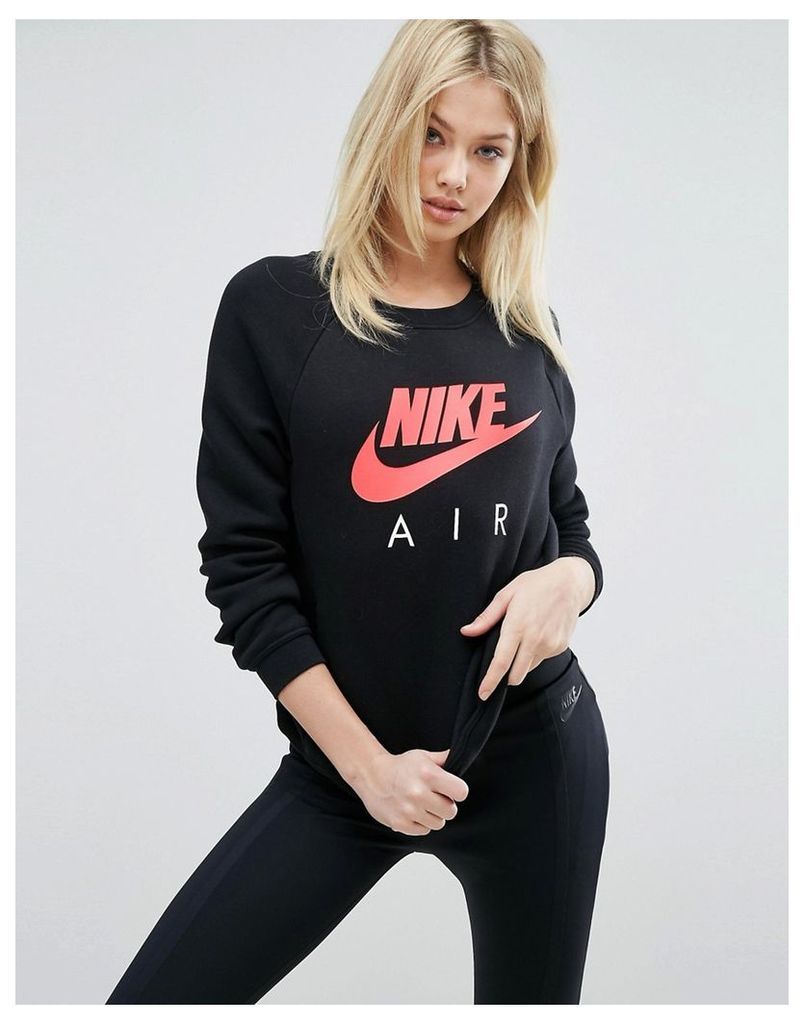 Nike Air Sweatshirt In Black With Bright Contrast Logo - Black/(bright mango)