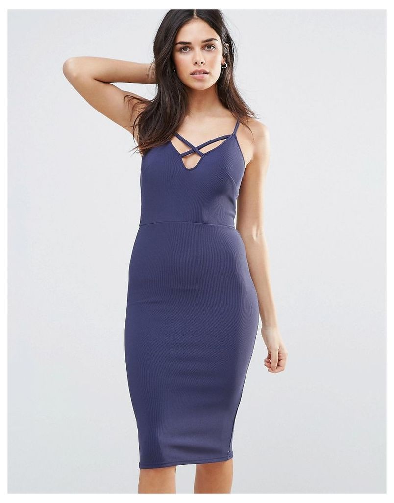 Oh My Love Plunge Midi Dress With Cross Detail - Navy