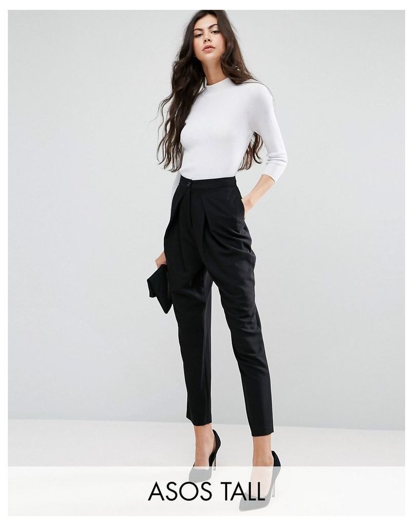ASOS TALL Tailored Peg Trousers with Wrap Leg - Black