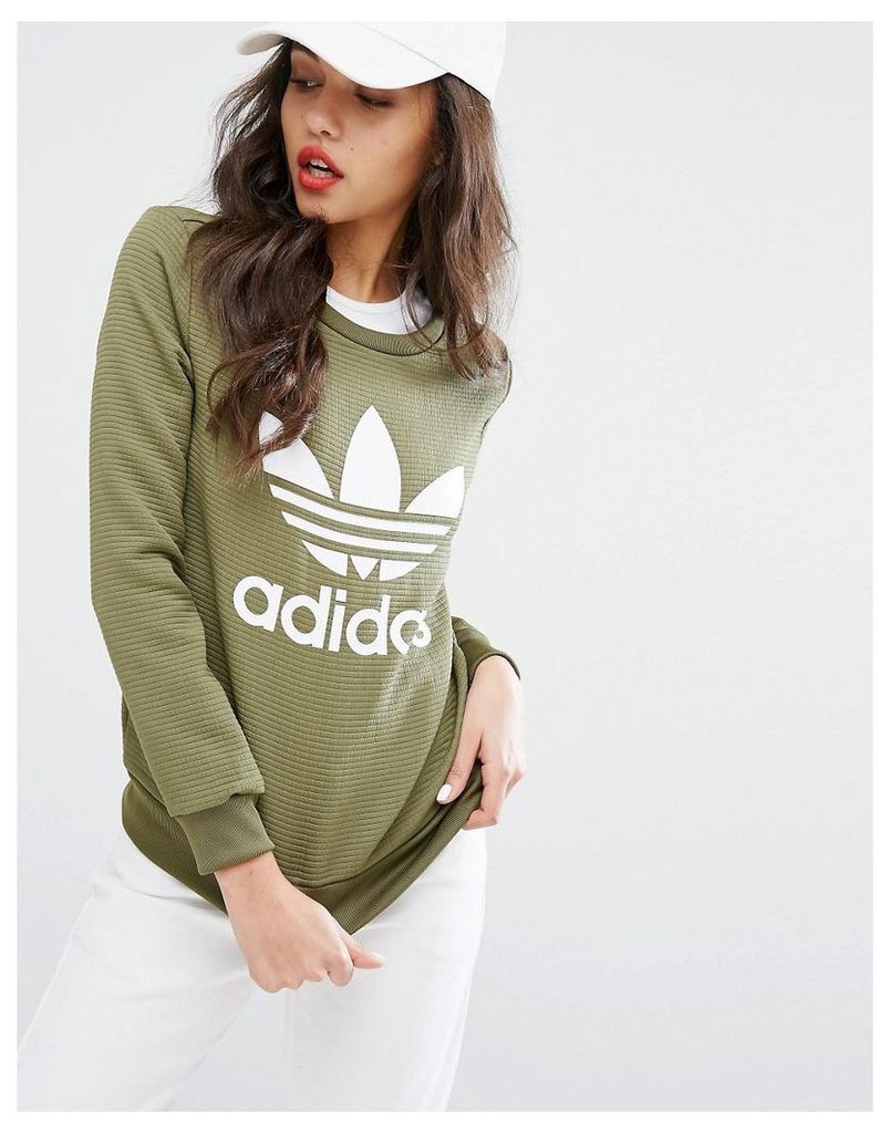 Adidas Originals Sweatshirt With Three Stripe Taped Waistband - Green