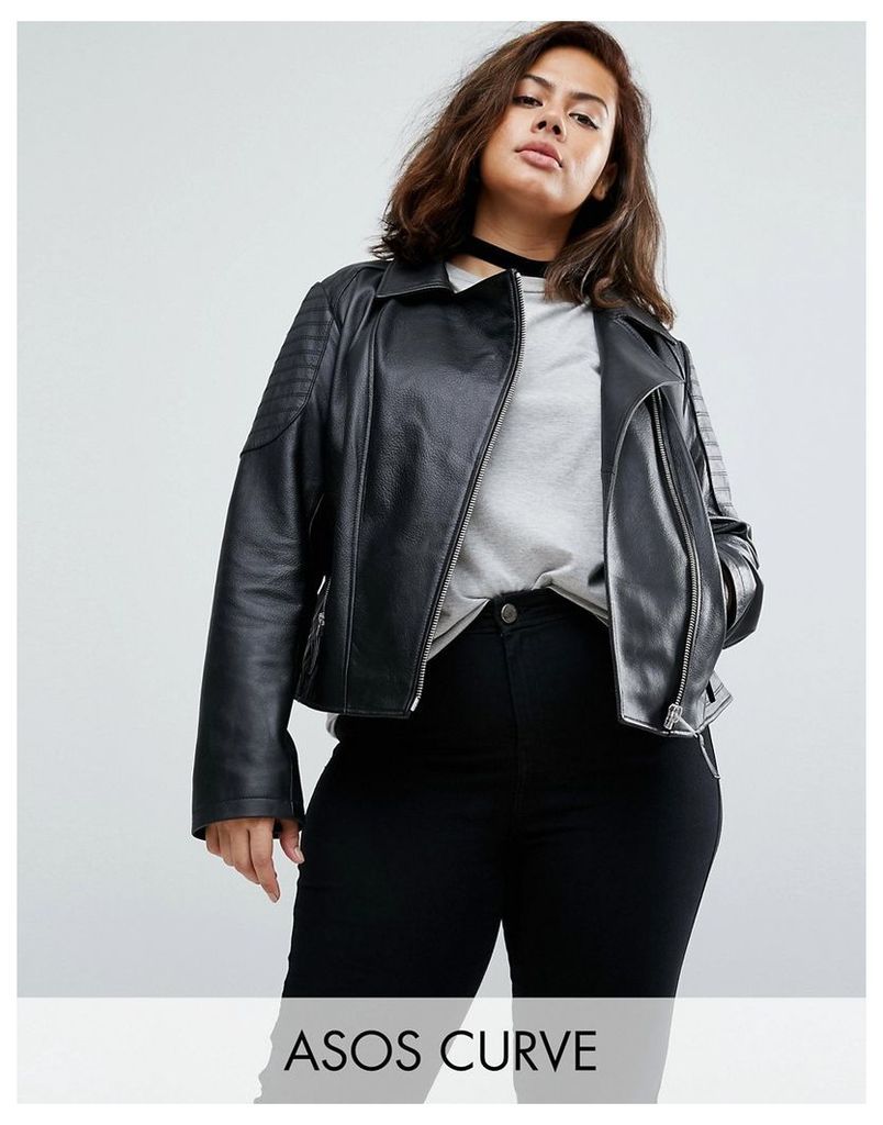 ASOS CURVE Ultimate Leather Biker Jacket With Quilting Detail - Black