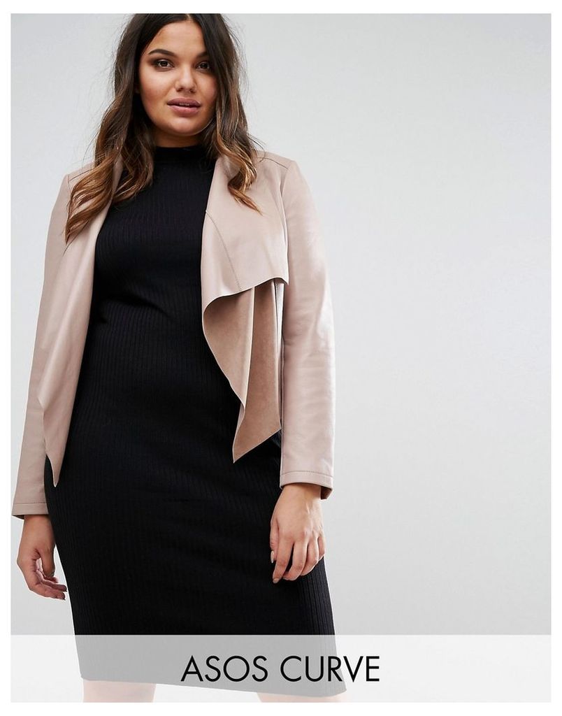 ASOS CURVE Leather Waterfall Jacket - Mink