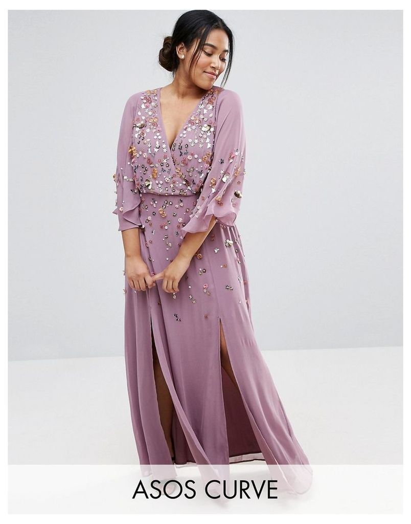 ASOS CURVE Embellished Kimono Sleeve Maxi Dress - Purple