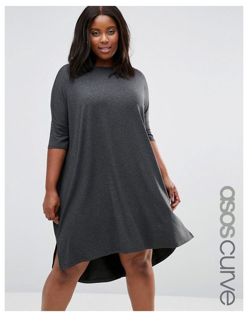 ASOS CURVE Oversize T-Shirt Dress with Curved Hem - Charcoal marl