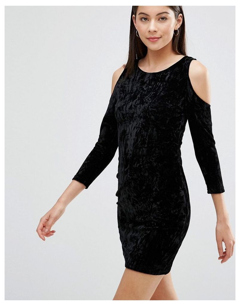 Parisian Velvet Dress With Cold Shoulder - Black