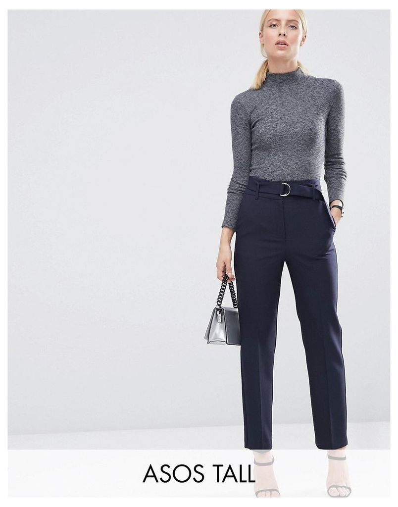 ASOS TALL High Waist Trousers With Paperbag Waist - Navy