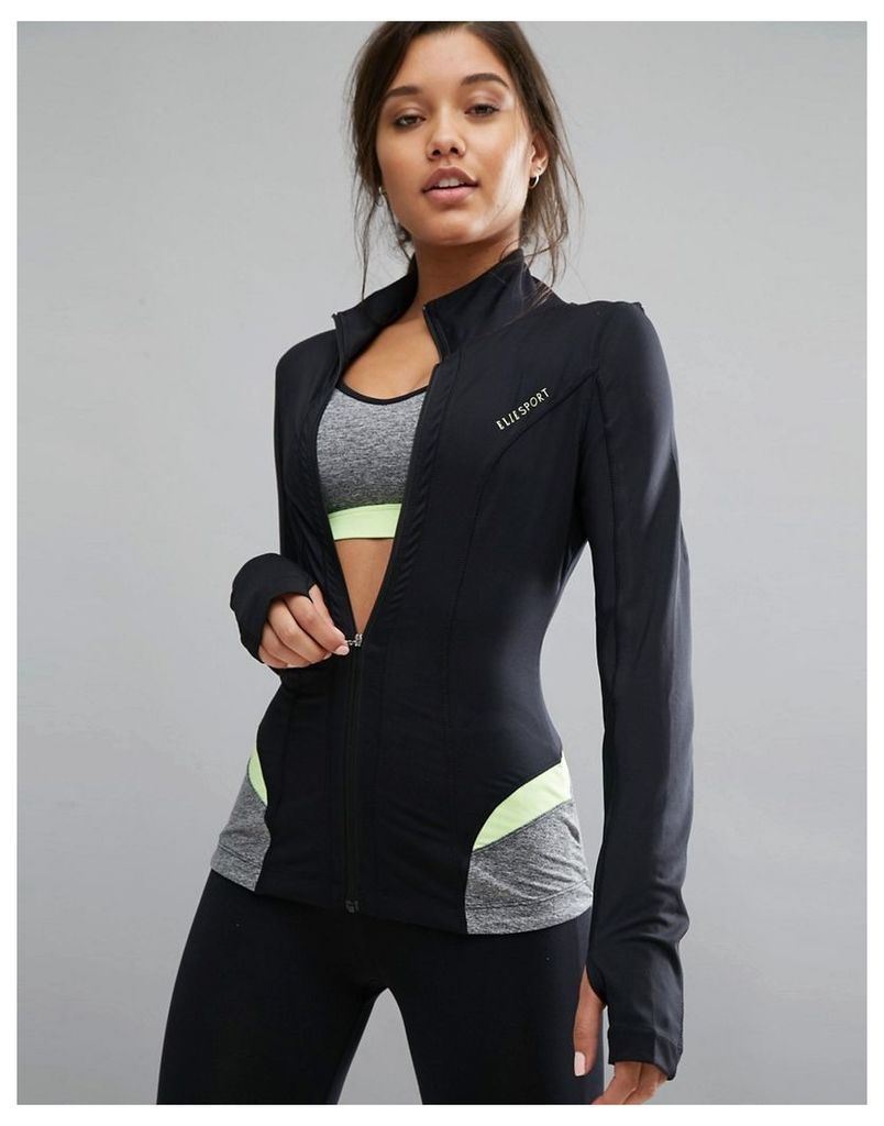 Elle Sport Performance Long Sleeve Gym Zip Top - Black/marl/kiwi