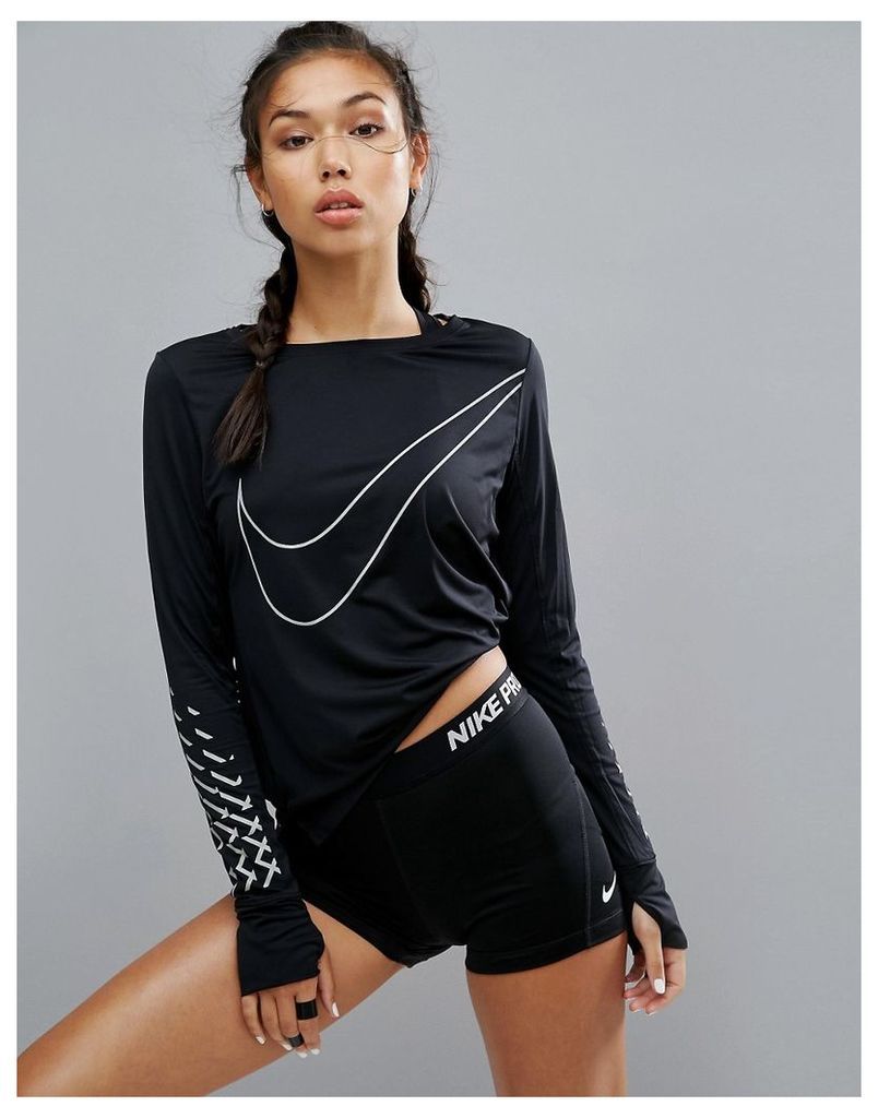 Nike Running Breathe Swoosh Logo Long Sleeve Top - Black