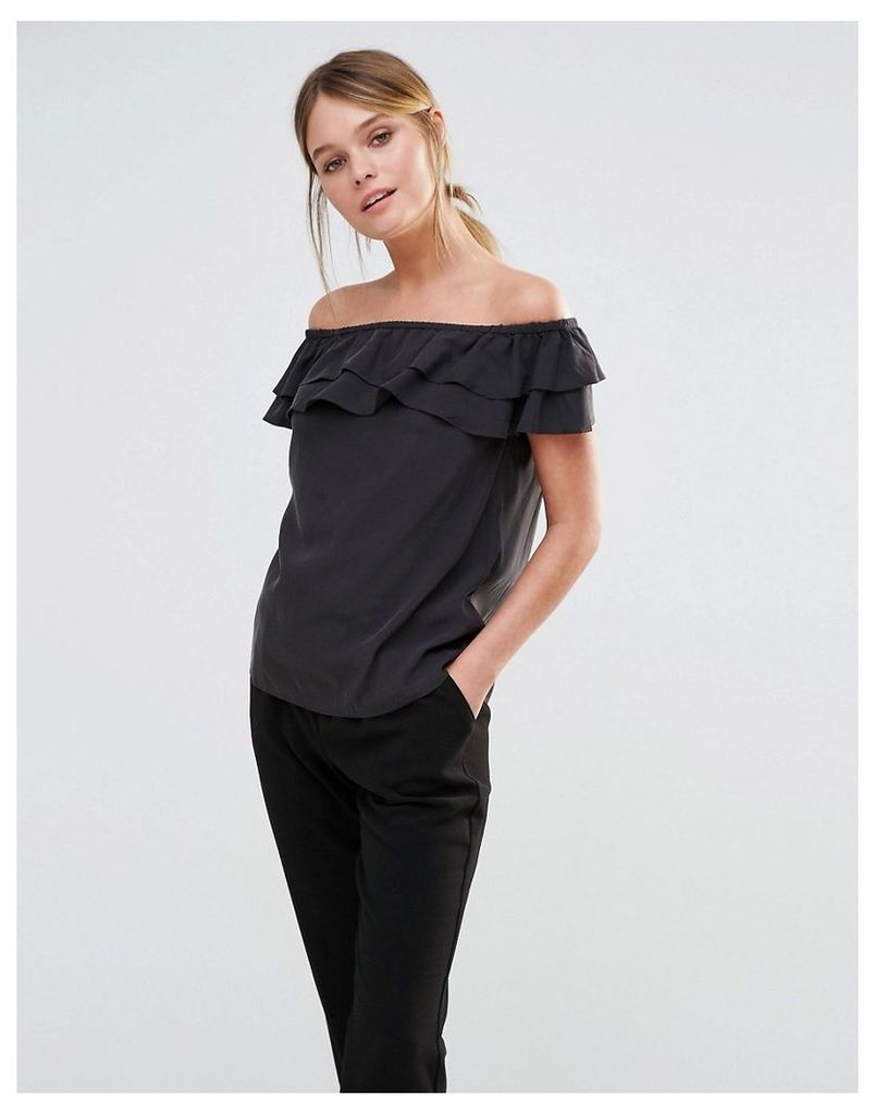 Oasis Off the Shoulder Ruffle Top - Black