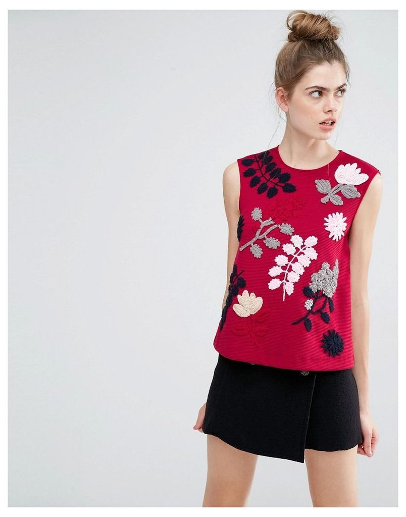 Sportmax Code Fiacre Embroidery Detail Sleeveless Top - Bordeaux