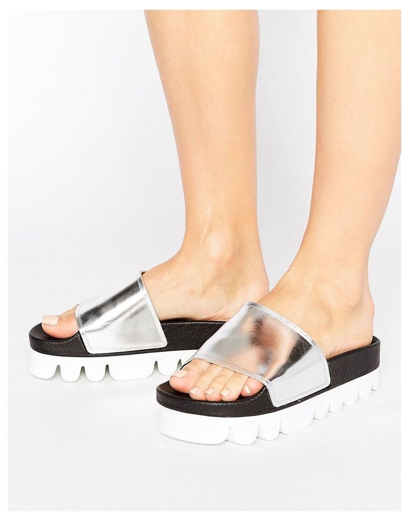 SixtySeven Silver Flatform Slide Flat Sandals - Silver metallic