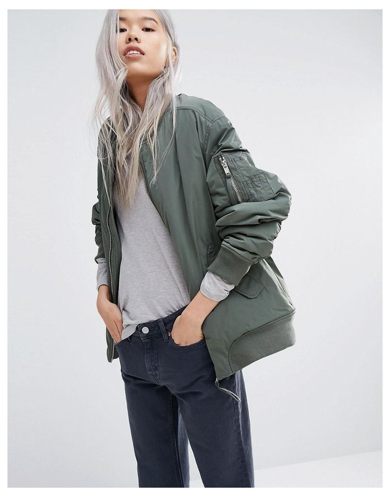 Weekday Padded Bomber Jacket with Contrast Lining - Green