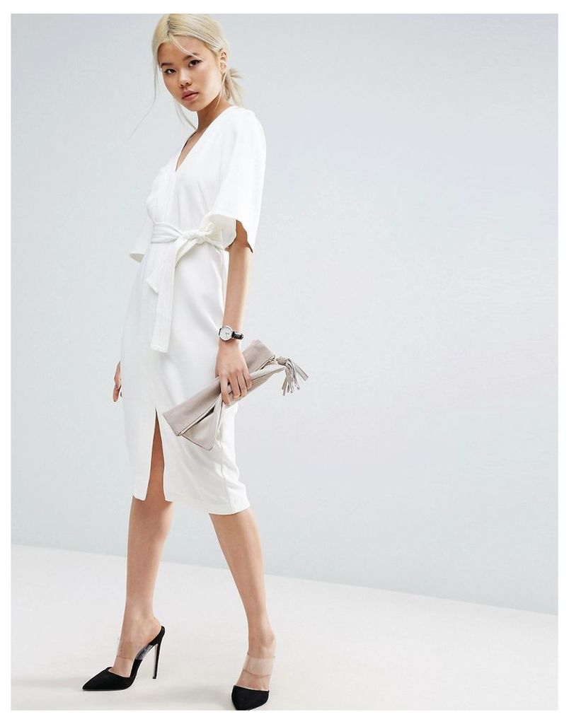 ASOS Clean Obi Wrap Dress with V Front - Ivory