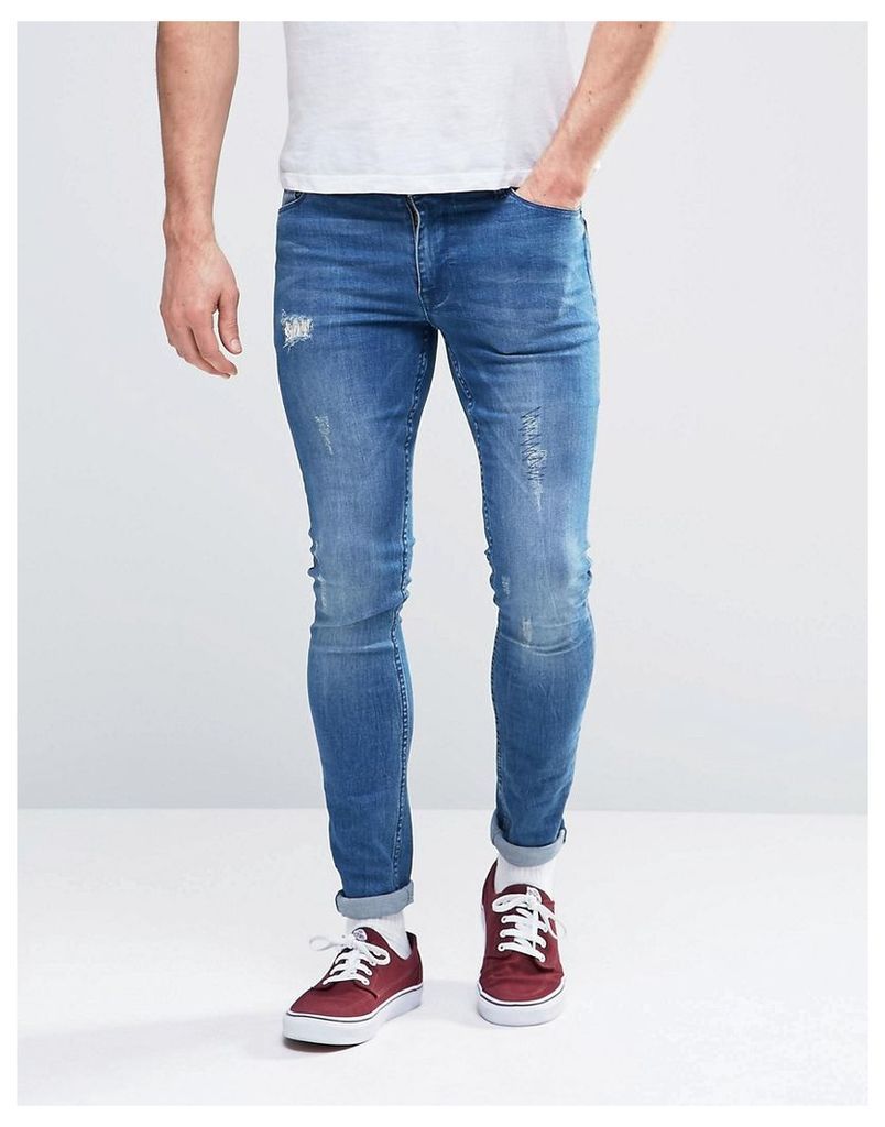 ASOS Extreme Super Skinny Jeans With Abrasions - Mid blue