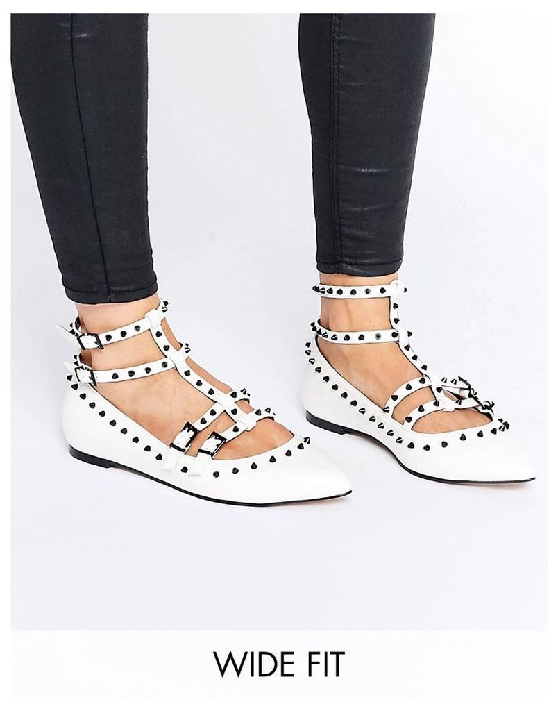 ASOS LOOKING GOOD Wide Fit Studded Ballet Flats - White