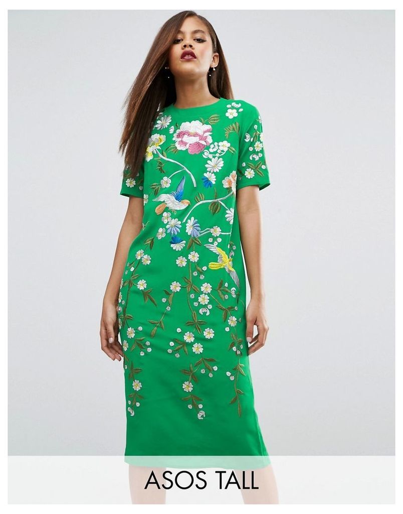 ASOS TALL Bird & Floral Embroidered Shift Dress - Multi