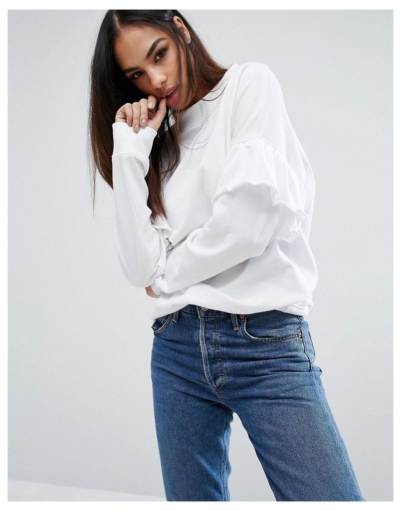 Missguided Frill Sleeve Sweatshirt - White
