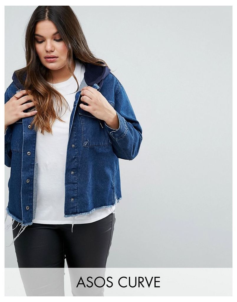 ASOS CURVE Denim Hooded Jacket With Raw Edges - Blue