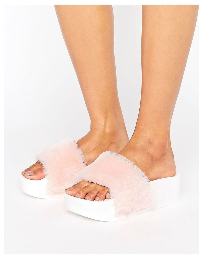 ASOS FIRECRACKER Jelly Flatform Fur Sliders - Pink/white