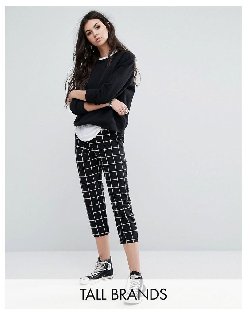 Noisy May Tall Grid Print Cropped Trousers - Mono