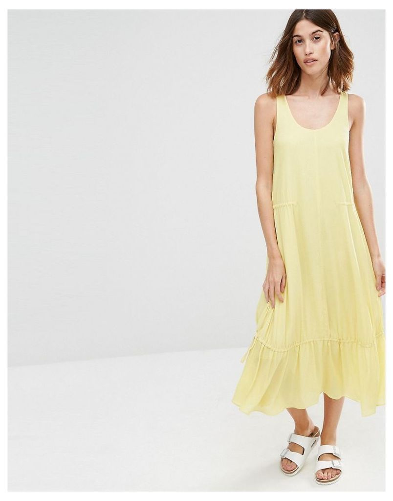 Warehouse Tiered Midi Dress - Yellow