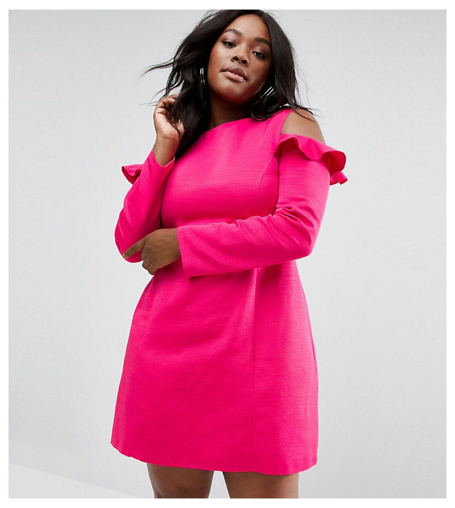 ASOS CURVE Cold Shoulder Structured Dress With Ruffle - Pink