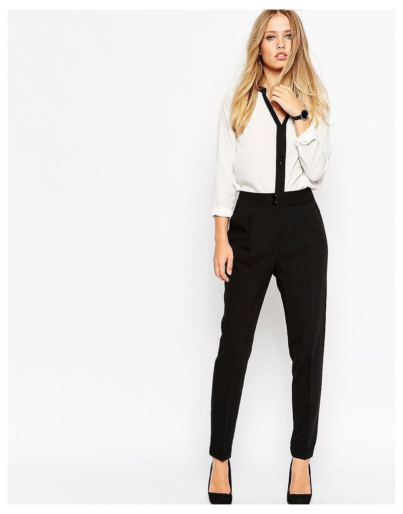 ASOS Tailored High Waisted Trousers with Turn Up Detail - Black