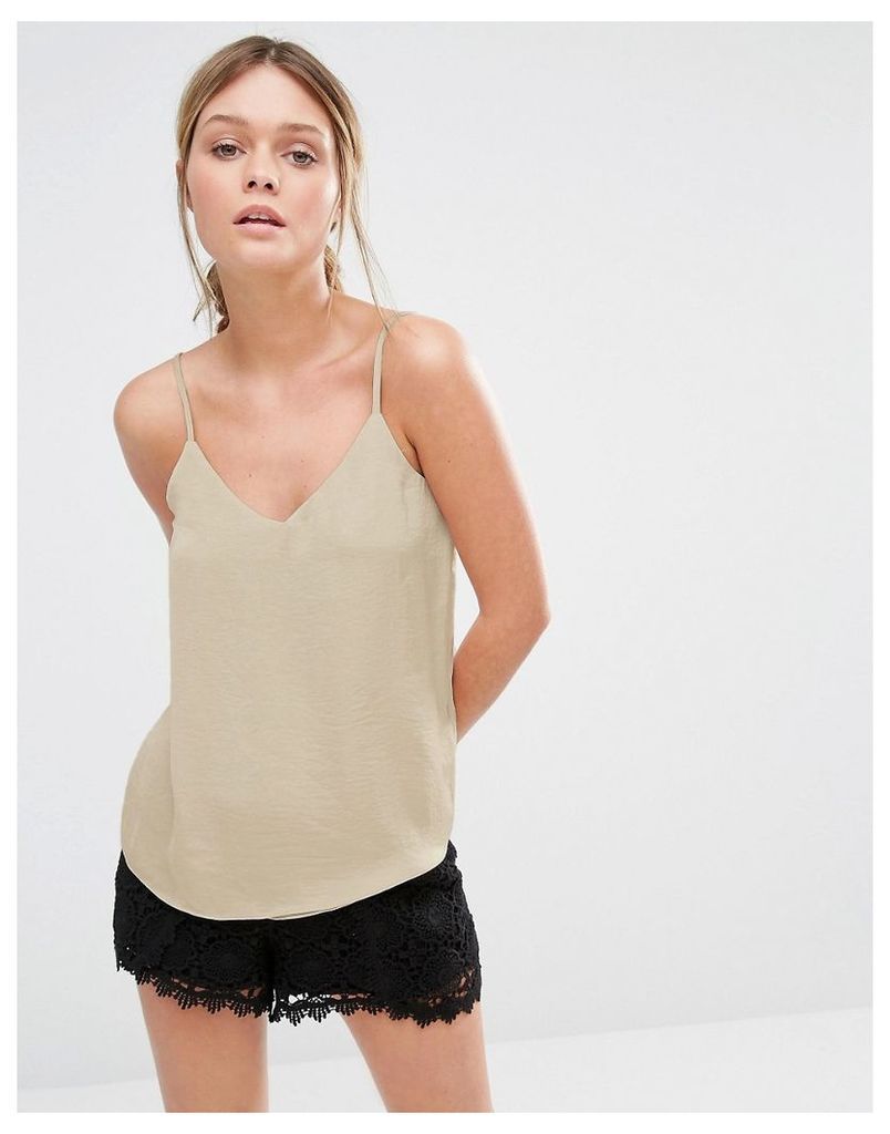 New Look Satin V Neck Cami Top - Nude