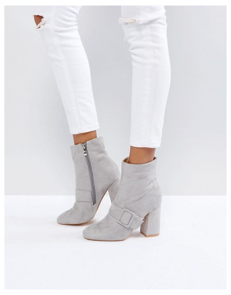 Glamorous Grey Buckle Detail Heeled Ankle Boots - Grey