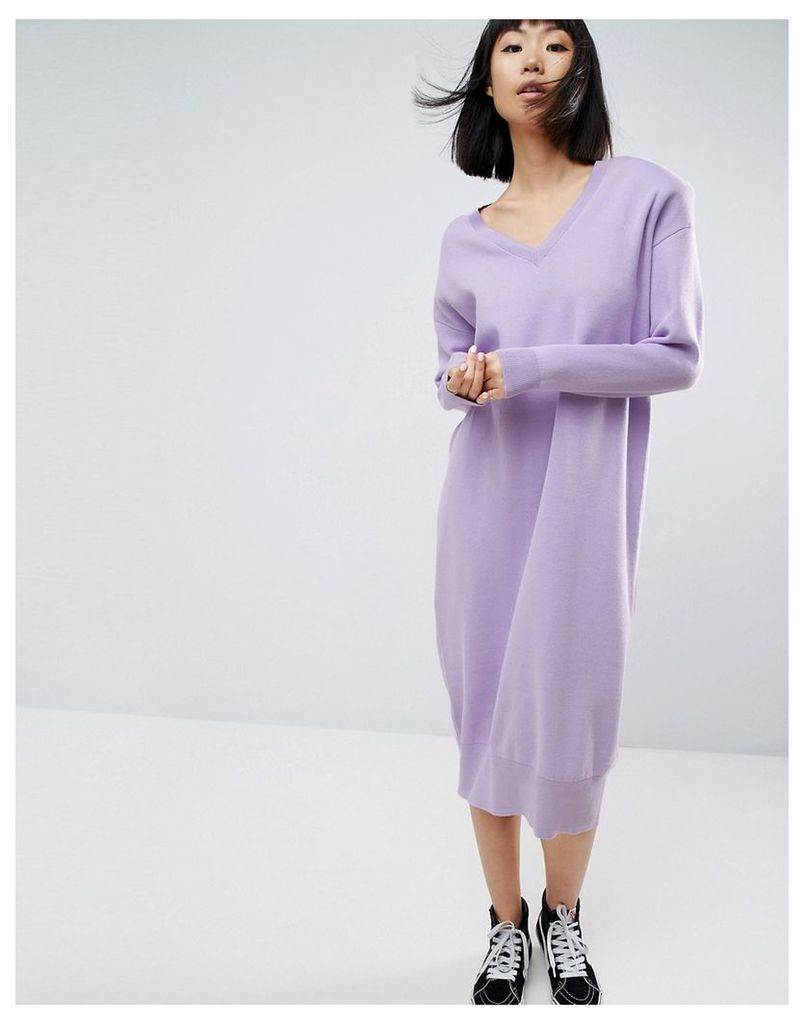 ASOS WHITE Shoulder Pad Knitted Midi Dress - Purple