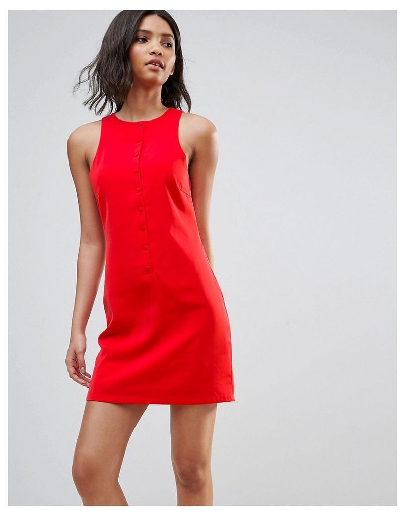 Neon Rose Button Front Mini Dress - Red