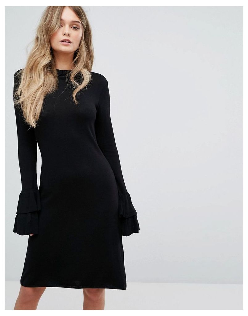 Y.A.S Knitted Dress With Ruffle Detail - Black