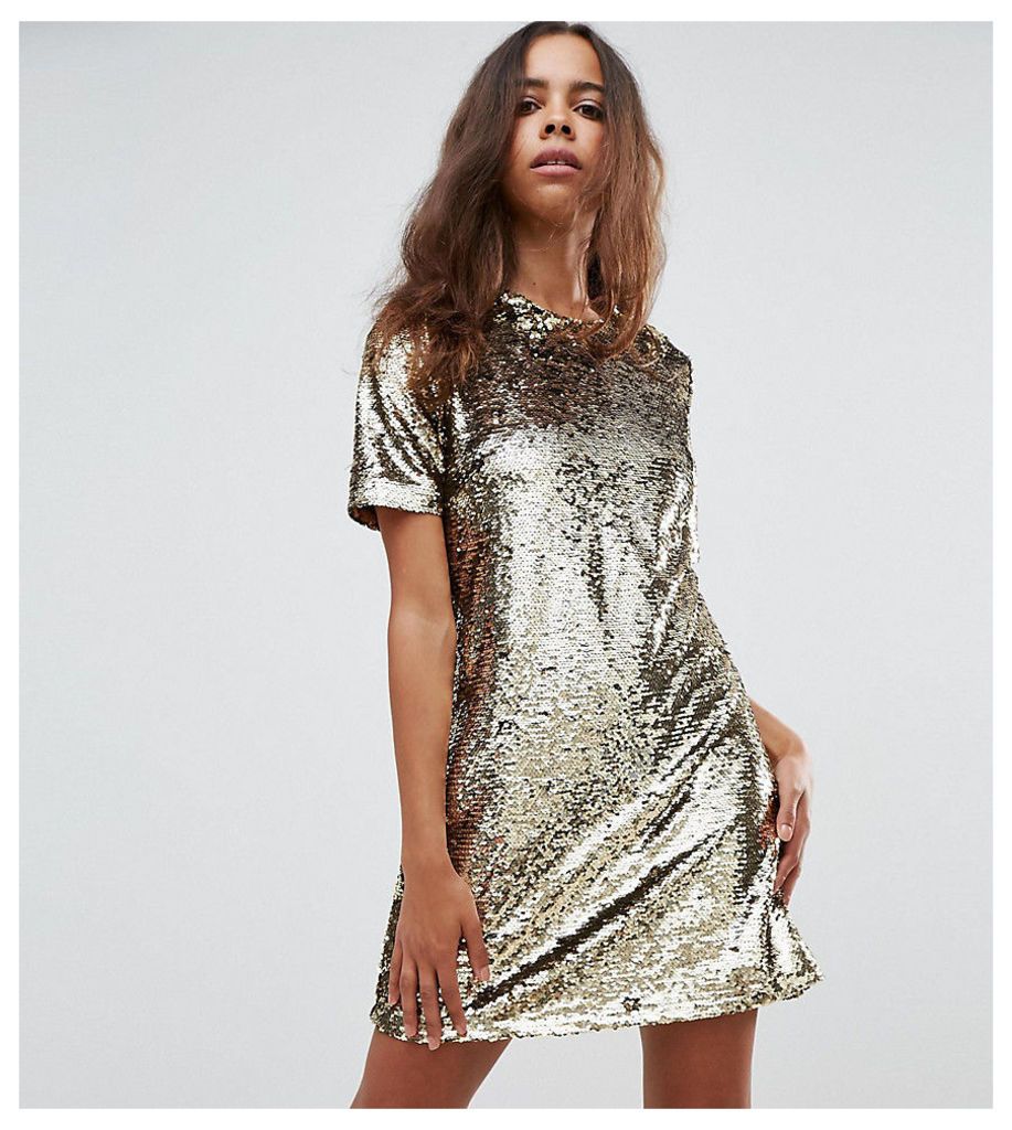 Fashion Union Petite Shift Dress In Sequin - Gold